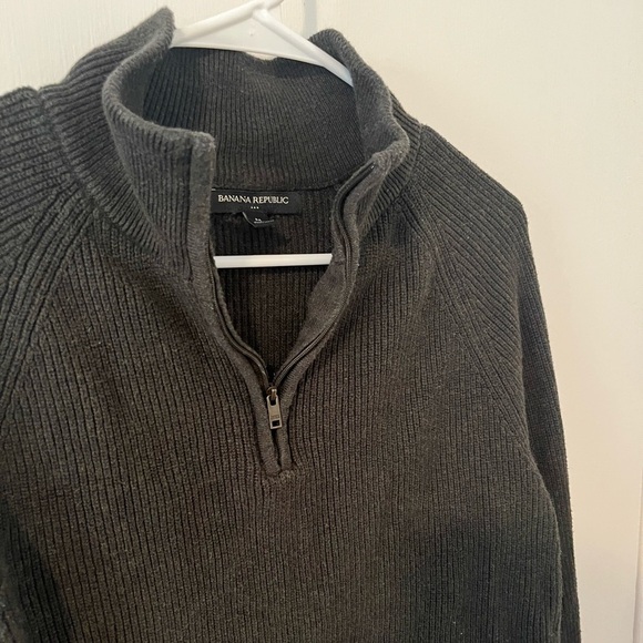 Banana Republic 1/4 Zip Knit Sweater Cropped Olive Green Women’s Medium - Picture 3 of 11